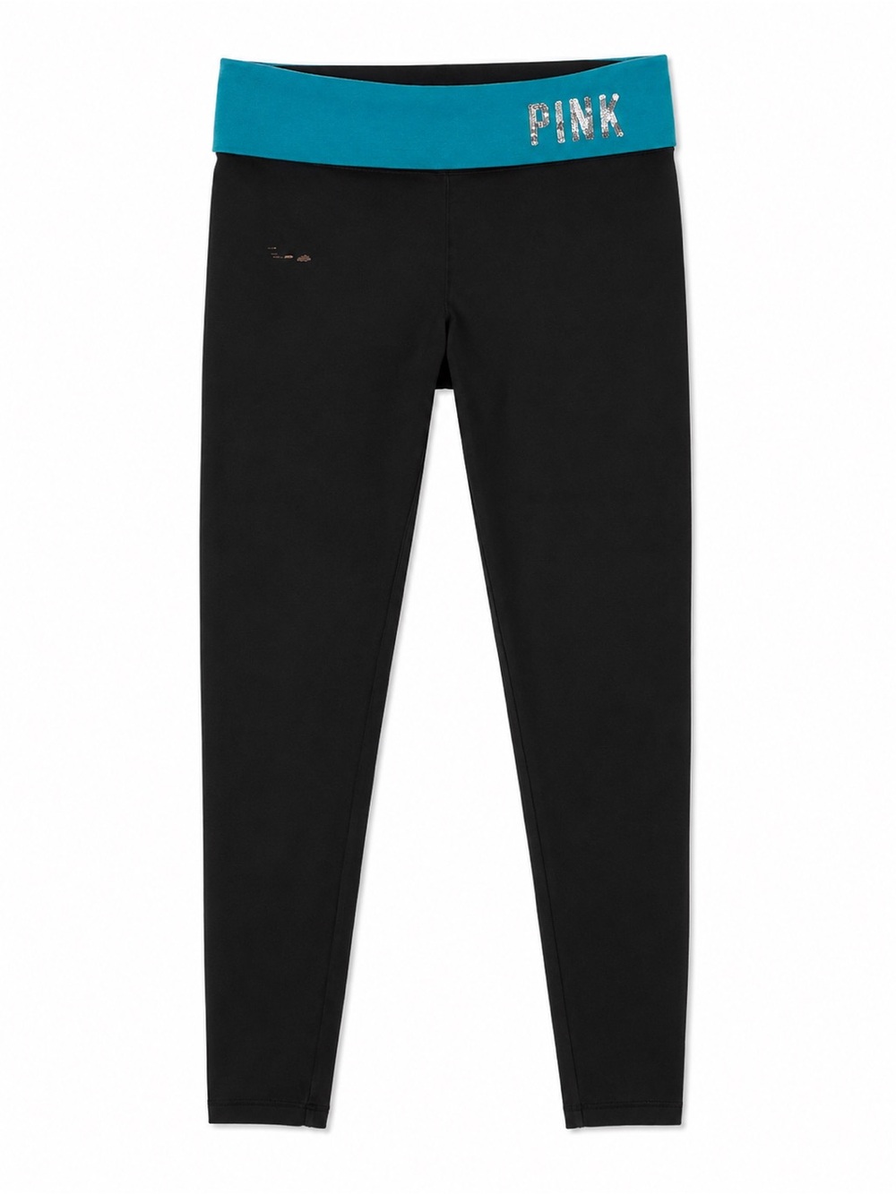 PINK Victoria's Secret Black Leggings with Teal Waistband
